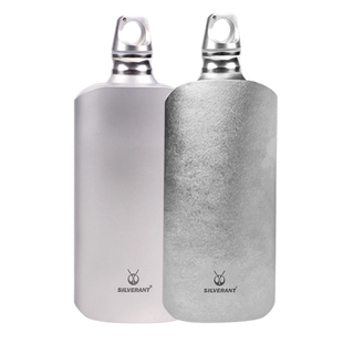 Silverant银蚁纯钛水壶冲锋行军钛壶登山户外运动便携钛壶扁水壶