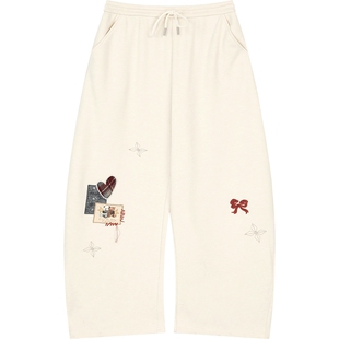 妖精的口袋复古刺绣阔腿休闲裤女2025年秋冬新款慵懒风宽松裤子