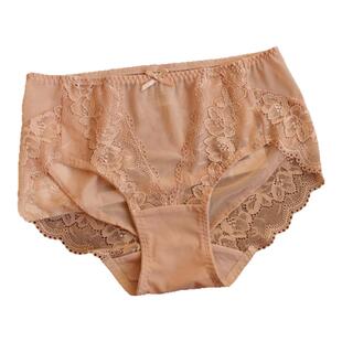 夏季大码蕾丝内裤女透明网纱中高腰舒适无痕胖妹妹女士包臀三角裤