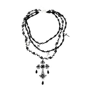 哥特风十字架黑色串珠项链多层叠戴女春夏毛衣链高级感小众锁骨链
