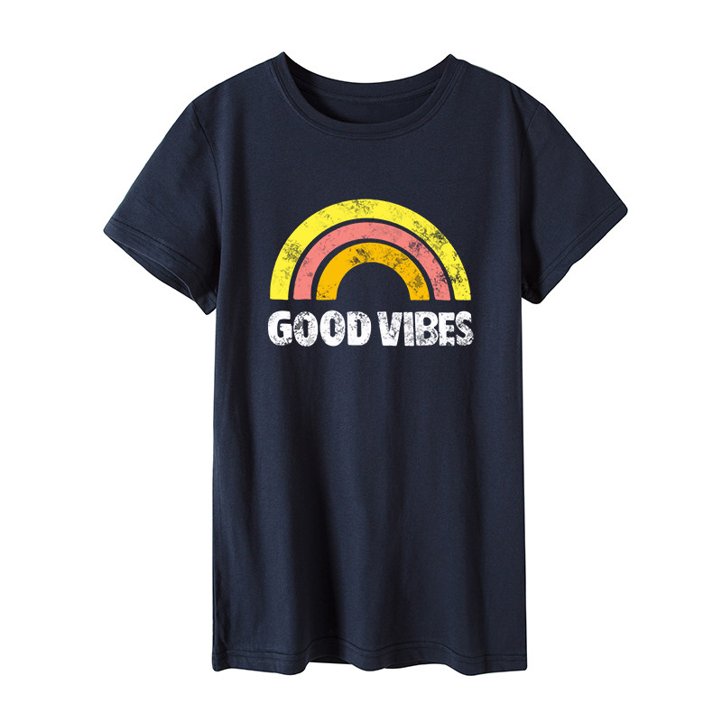 现货 欧美女装Women T-shirt宽松大码彩虹薄款纯棉短袖T恤女潮