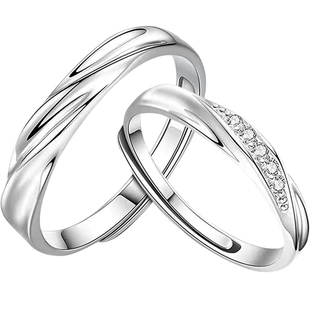 情侣戒指纯银一对学生党男女对戒小众情人节礼物礼品女友戒子刻字
