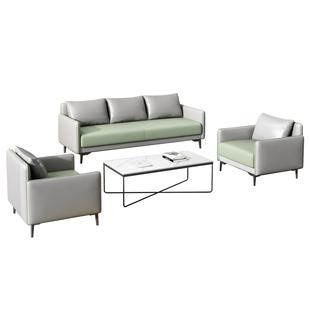 办公室沙发会客商务接待办公沙发茶几组合现代简约三人位西皮沙发