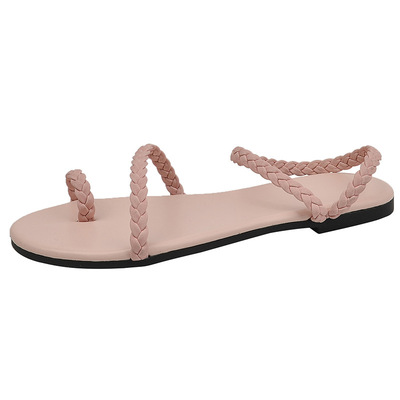 沙滩露趾平底凉鞋大码编织女鞋