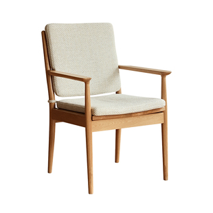 北欧实木橡木带扶手椅子日式布艺靠背软包餐椅简约书桌咖啡休闲椅