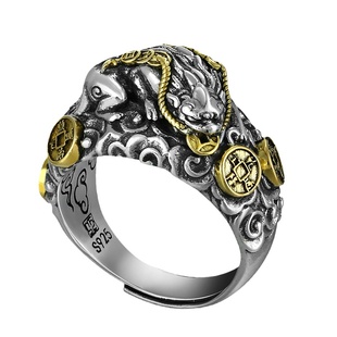 精工白铜五帝钱貔貅戒指男黄铜潮祥云复古食指环情侣女情人节礼物