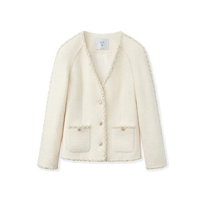 SUK 雅致诗篇！V领落肩袖宽松廓形显瘦时尚名媛风小香风短外套女