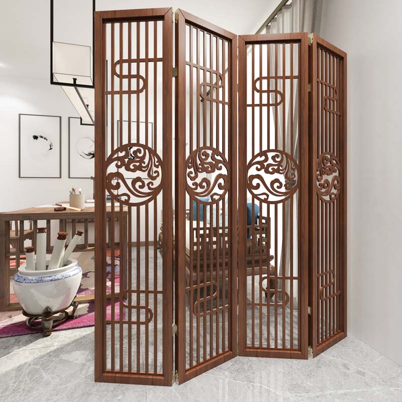 新中式木质屏风隔断客厅玄关折屏现代简约格栅镂空装饰架可折叠