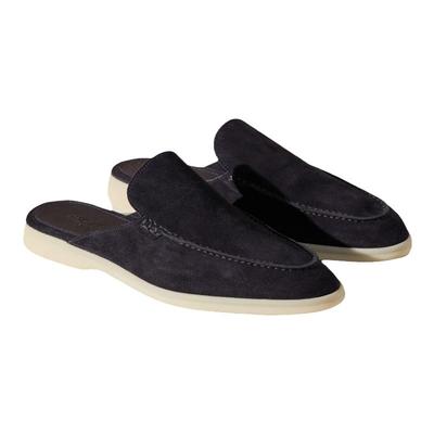 Loro Piana/诺悠翩雅男鞋海军蓝色绒面革橡胶底休闲莫卡辛鞋