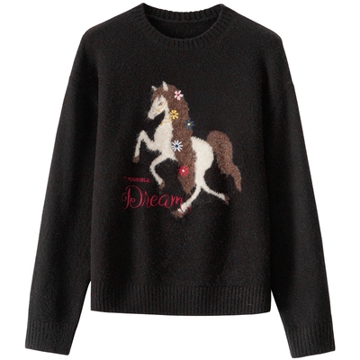 【绵羊毛】BANANA BABY2025年冬新款原创提花毛衫女软糯套头上衣