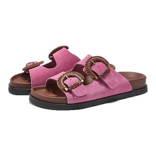 MILLIE'S/妙丽勃肯鞋女款半拖新款夏季软底真皮厚底拖鞋女夏外穿