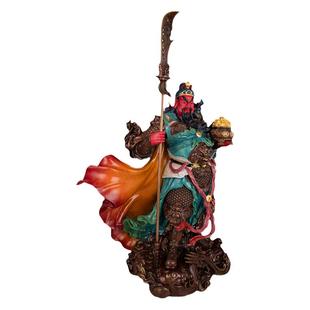 台湾纯铜关公摆件客厅玄关招财关二爷神像聚宝盆大刀关公高温着色