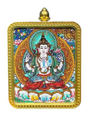 唐卡四臂观音纯手绘黄财神黑财神