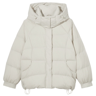 热风女士羽绒服2025年冬季新款连帽羽绒服宽松保暖蓬松泡芙羽绒服