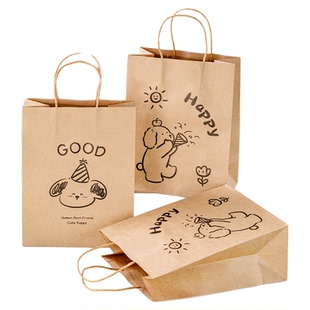 牛皮纸包装袋可爱礼物食品级加厚烘焙面包点心手提礼品袋外卖袋