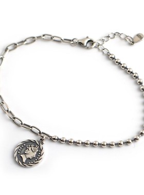 纯银复古头像巴黎幸运粗手链