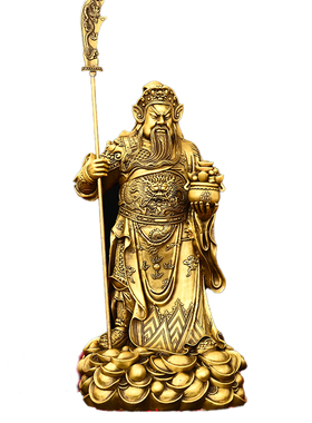 中式黄铜关公武财神桌面摆件