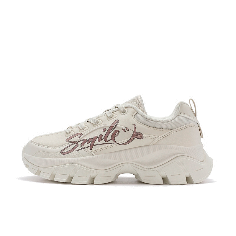 特步大牙鞋女鞋秋冬新款厚底松糕鞋女子运动鞋皮面百搭休闲鞋女