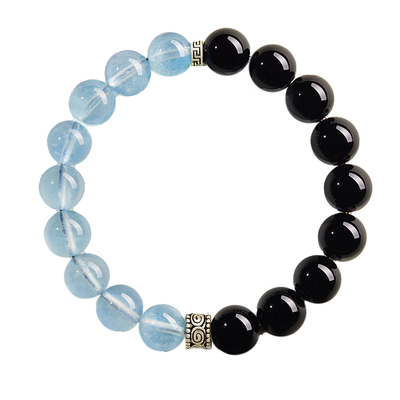 【五行补水】黑曜石海蓝宝手串