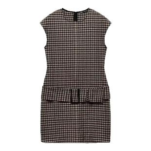 ZA外贸出口新品女装通勤格子双面布腰带饰无袖短款连衣裙0264870