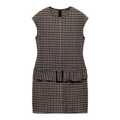 格子腰带饰无袖短款连衣裙