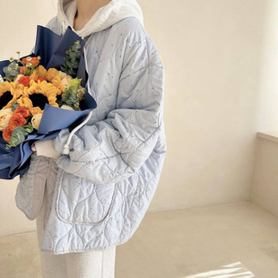 新款日系风韩版宽松碎花长款棉衣棉服女冬季面包服棉袄外套