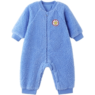 英氏婴儿连体衣秋冬长袖加绒保暖宝宝外出衣服男童女童初生儿睡衣