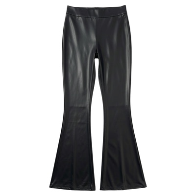 高腰PU皮修身百搭喇叭裤