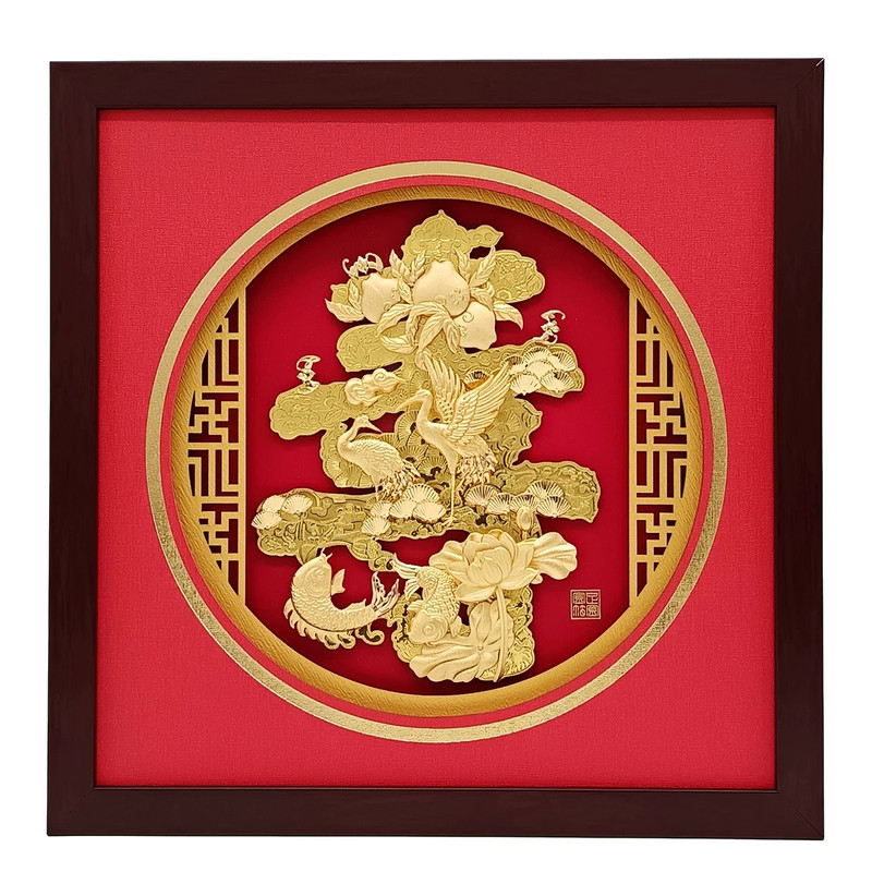 铜礼阁金箔松鹤寿桃祝寿摆件