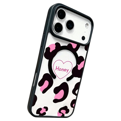 Black Frame Pink Leopard Print Magnetic clear case适用iphone 11 12 13 14 15 16 plus 17 pro max