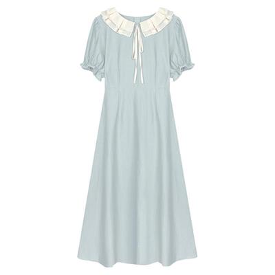 陆小团团系带双层领连衣裙女2024春季新款韩系气质茶系穿搭连衣裙