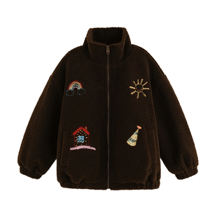 砚台家童装男童夹棉毛绒外套加厚保暖2025冬装新款森系棉衣中小童