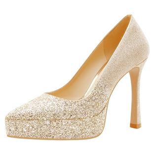 rosecastle婚鞋女新娘鞋金色秀禾婚纱可穿防水台高跟鞋订婚礼服鞋