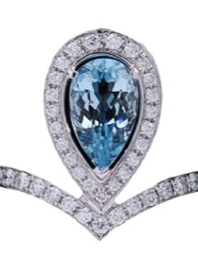 约瑟芬水滴戒指女纯银海蓝宝梨形仿真钻排钻指环高级轻奢求婚礼物