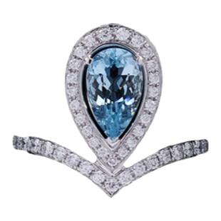 约瑟芬水滴戒指女纯银海蓝宝梨形仿真钻排钻指环高级轻奢求婚礼物