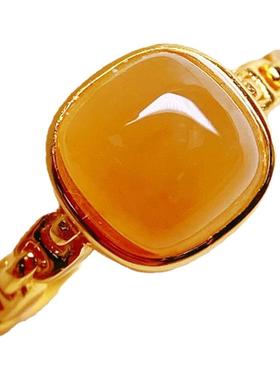 新中式国潮镀金戒指女高级感小众设计方糖开口调节食指戒宫廷饰品