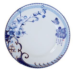 景德镇8英寸菜碟盘子家用中式青花骨瓷骨碟陶瓷厨房深盘平盘餐具