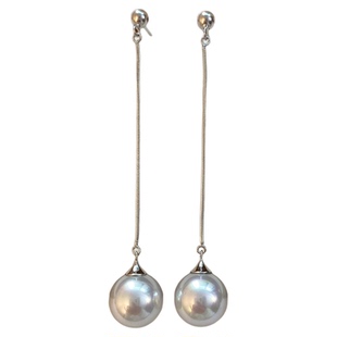 大方极简澳白珍珠垂感顺直耳线通体s925银冷白伴彩耳环无耳洞耳夹