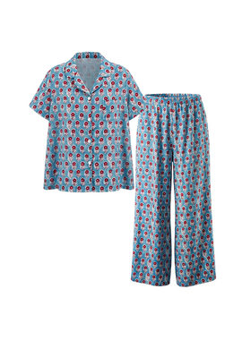 纺丝短袖家居服睡衣女款碎花套装