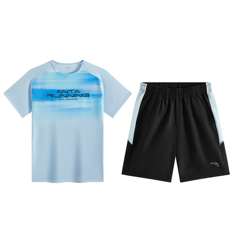 安踏儿童装男童速干运动套装夏2026凉感短袖短裤套装薄荷抗菌短装