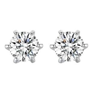 蒂芙星钻18K金培育钻石河南人工人造钻石简约六爪牛头耳钉耳环