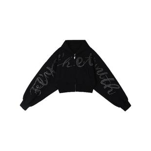 FTT FlyTheTruth『派对暗号』 美式黑色卫衣外套女秋冬季短款上衣