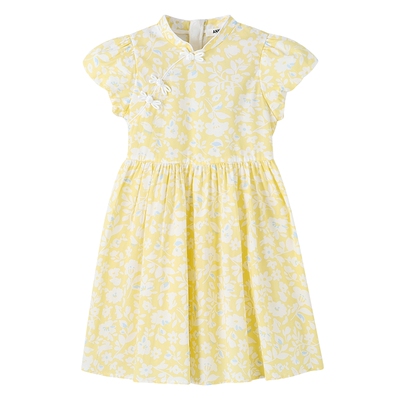 安奈儿童装女童连衣裙2025夏新款中国风纯棉甜美新中式碎花裙子