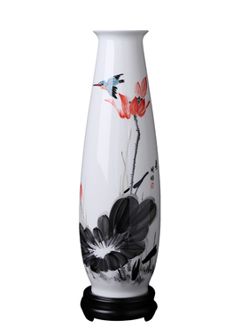 庄晓明荷塘清韵手绘陶瓷花瓶