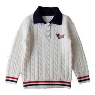 洪叶云台100纯羊绒衫男女儿童秋冬针织衫宝宝洋气白色翻领毛线衣