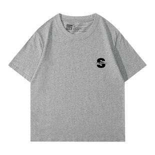 2025春夏新款甜酷学院风显白灰色短袖t恤女简约印花减龄纯棉上衣