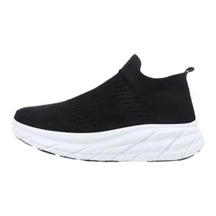 弹力轻薄袜子鞋男女款厚底增高透气休闲运动鞋黑面白底套脚健步鞋