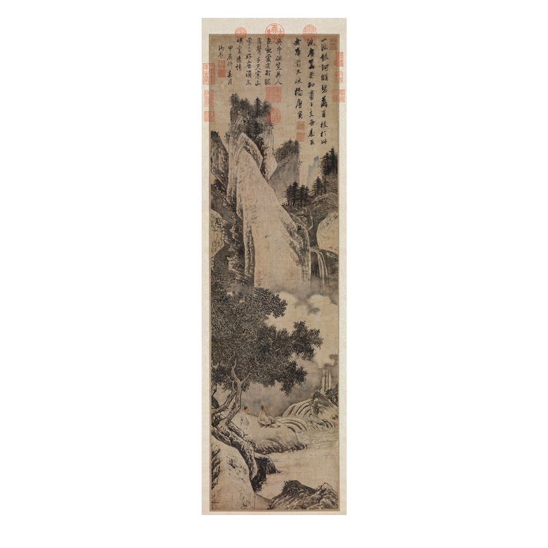 唐伯虎《观瀑图轴》仿古山水挂画
