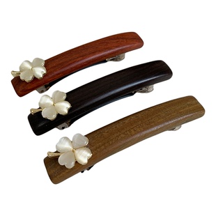 真绿檀木质发夹小巧精致四叶草后脑勺一字夹头饰高级感刘海发卡女