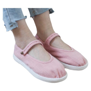 村匠老北京布鞋女士纯手工千层底春夏单鞋复古民族风一字圆头棉麻